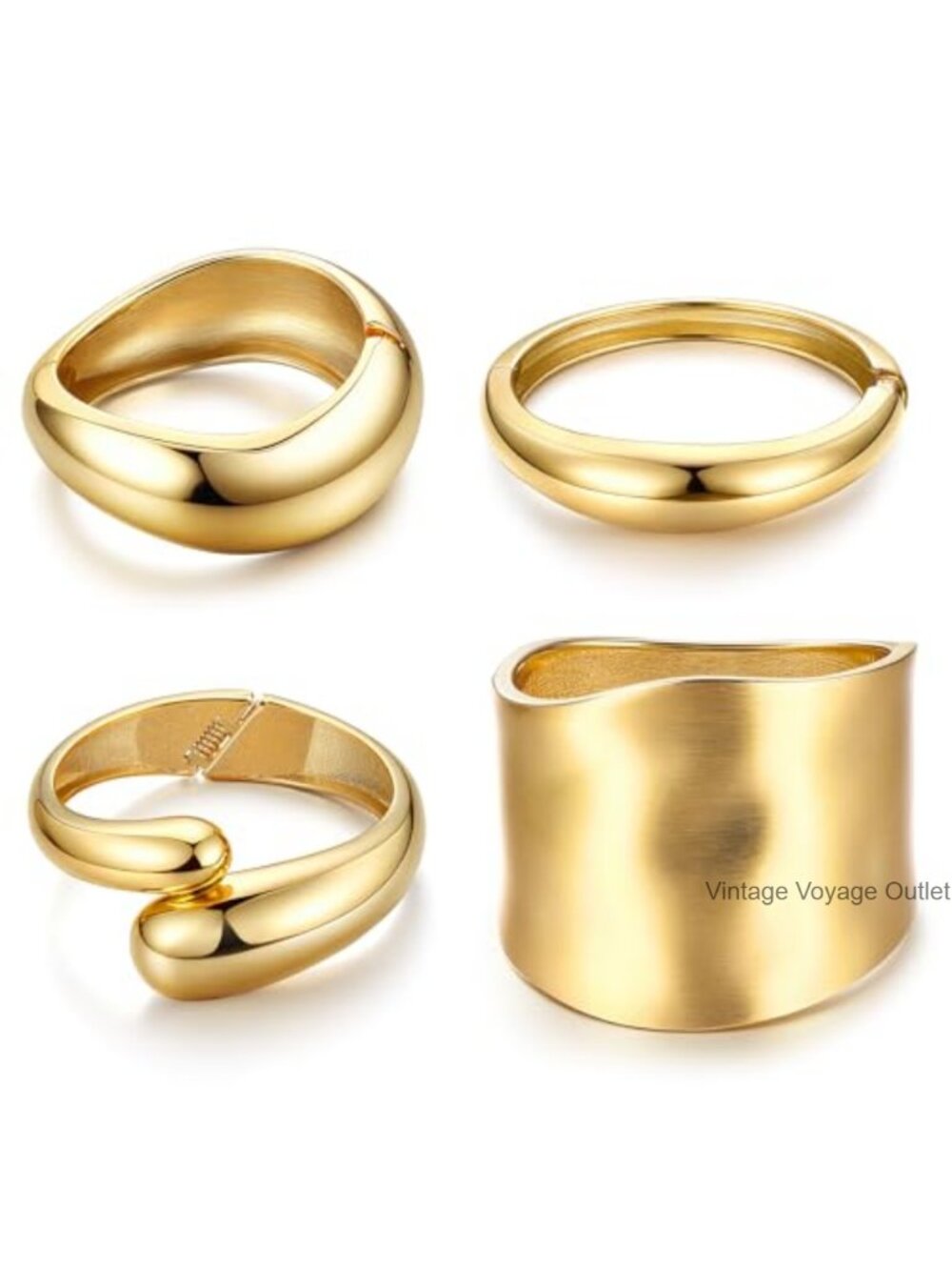 Chunky Gold Plated Bangle Bracelets for Women Non Tarnish Hinge Set